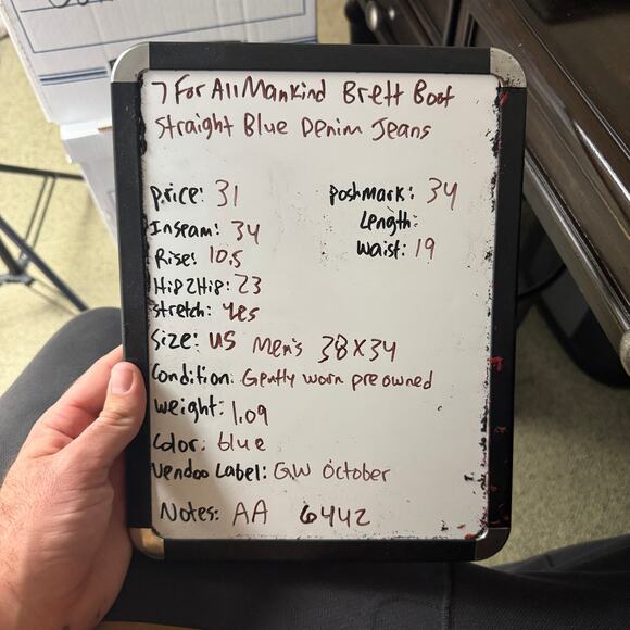 7 For All Mankind Brett Boot Straight Blue Denim Jeans US Men's 38X34 - Picture 6 of 6